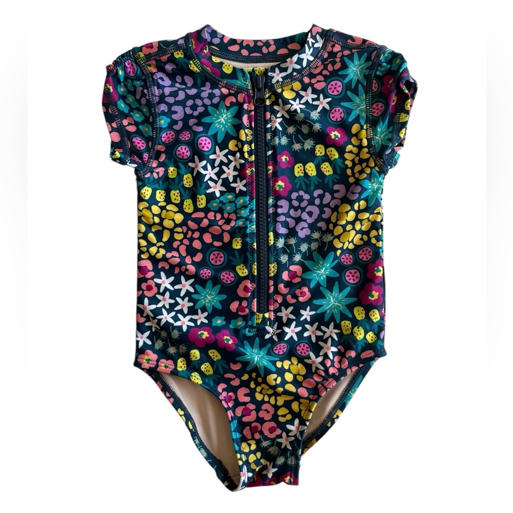 Tea Collection Navy Floral Zip-Front Girls One-Piece Swimsuit
